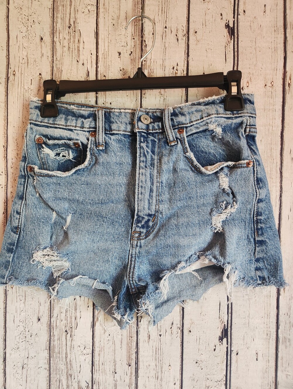 Abercrombie & Fitch The Mom Short 26 / 2 High Rise Distressed Denim Shorts Boho